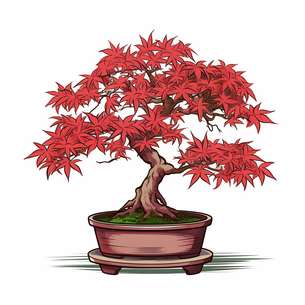 Japanese Maple Bonsai with some branches marked for pruning