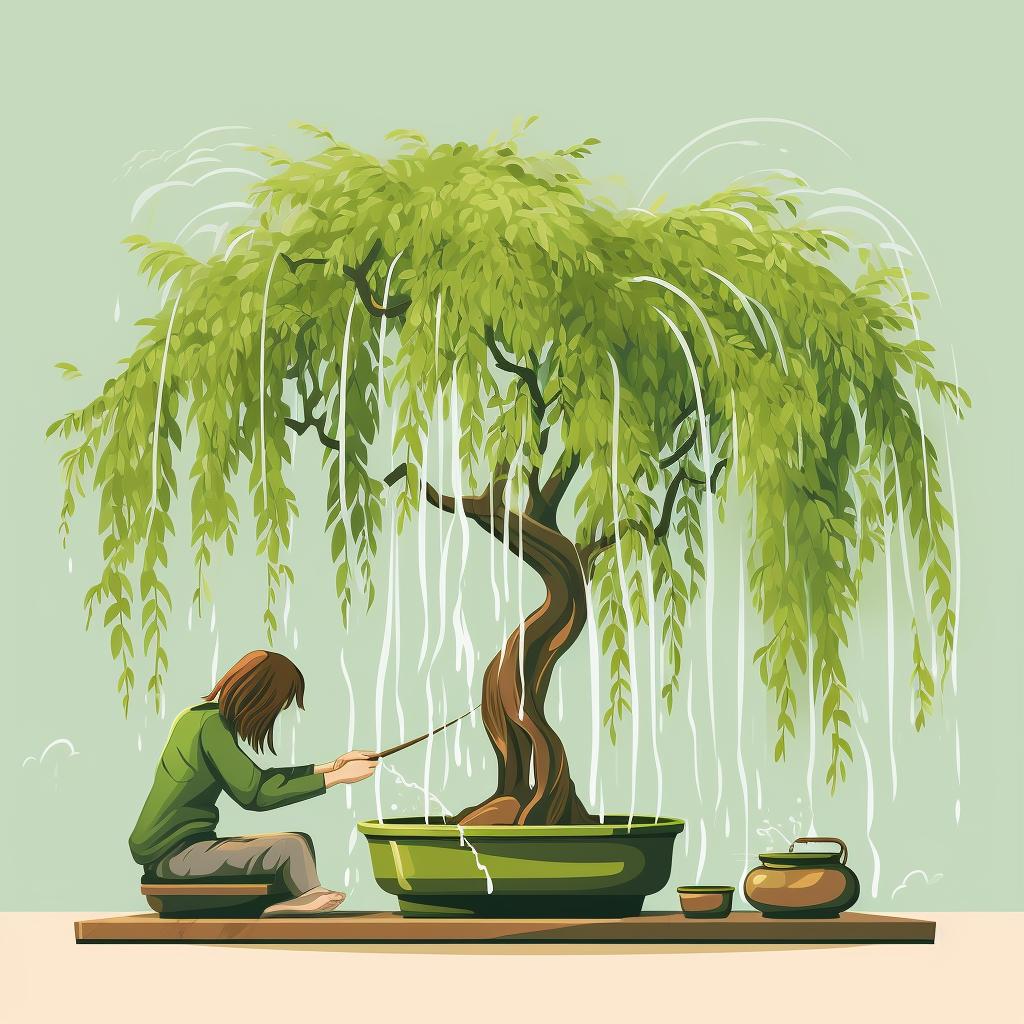 Weeping Willow Bonsai being watered