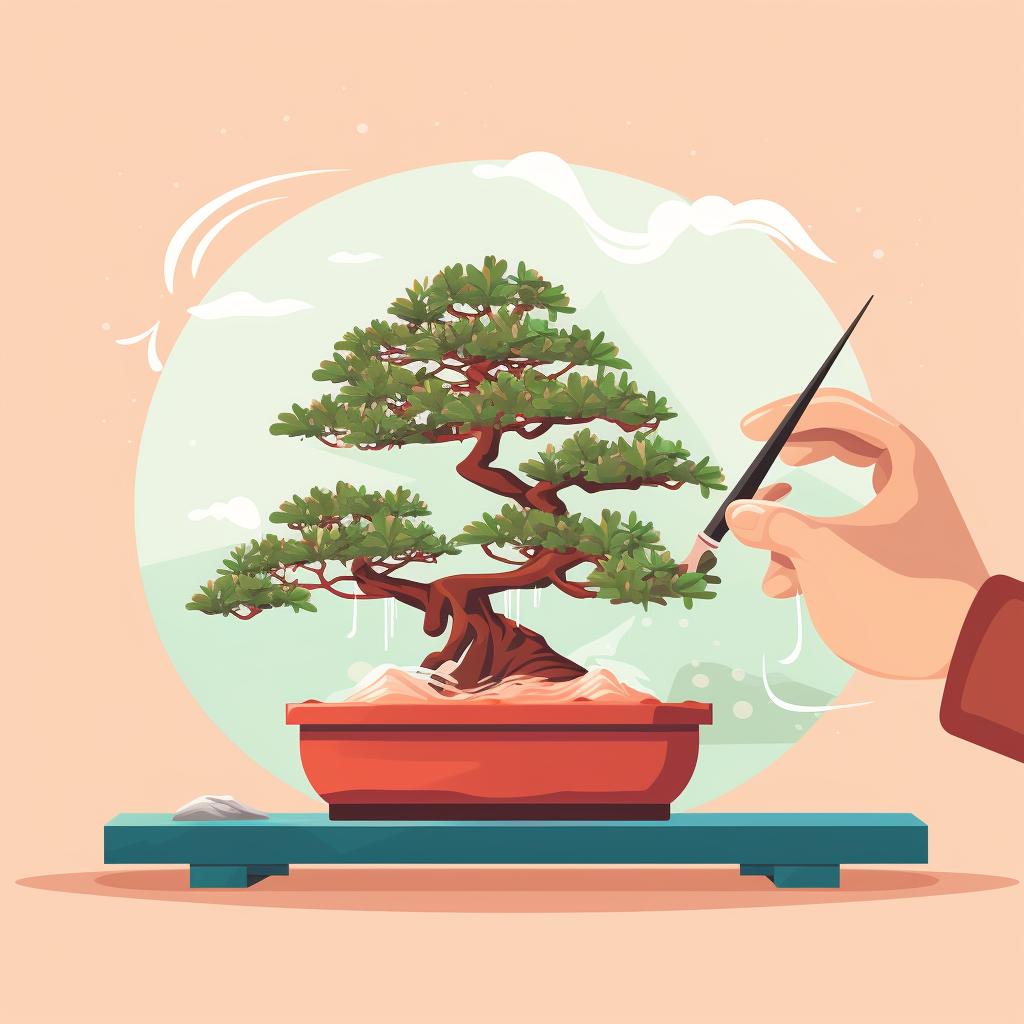 Applying healing paste to a cut on a bonsai tree